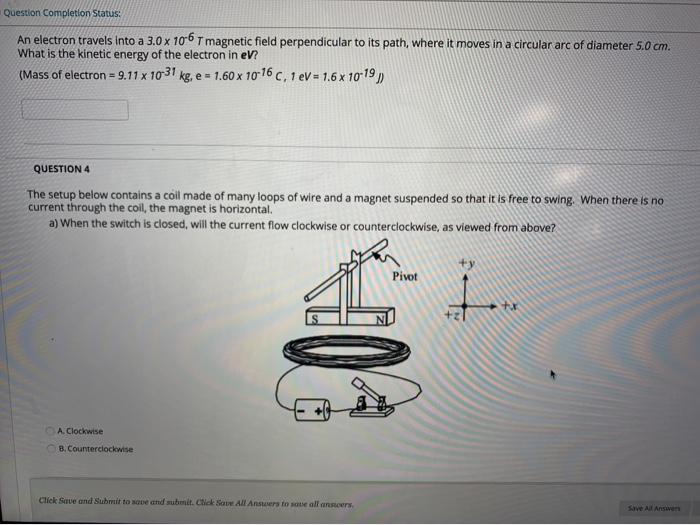Solved Question Completion Status: An electron travels into | Chegg.com