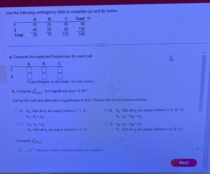 Solved Use the following contingency table to complete (a) | Chegg.com