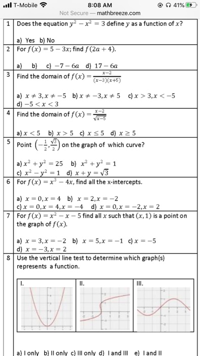 Solved 1 T Mobile 8 08 Am 41 1 Does The Equation Y Chegg Com