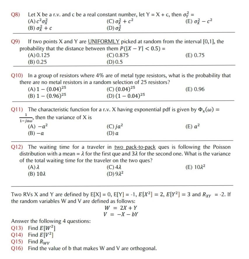 Q8 Let X Be A R V And C Be A Real Constant Number Chegg Com