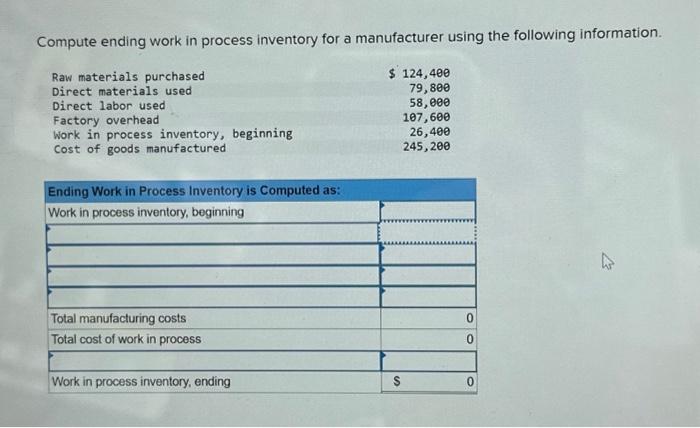 Solved Compute Ending Work In Process Inventory For A | Chegg.com