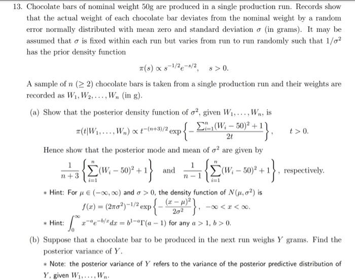 3. Chocolate bars of nominal weight 50 g are produced | Chegg.com