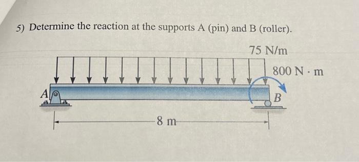 Solved 5) Determine the reaction at the supports A (pin) and | Chegg.com