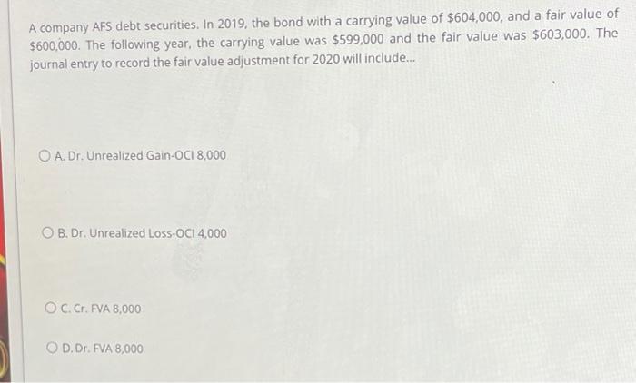 Solved A company AFS debt securities. In 2019, the bond with | Chegg.com