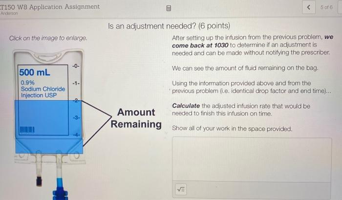 T150 W8 Application Assignment 5 of 6 Anderson Click on the image to enlarge Is an adjustment needed? (6 points) After settin