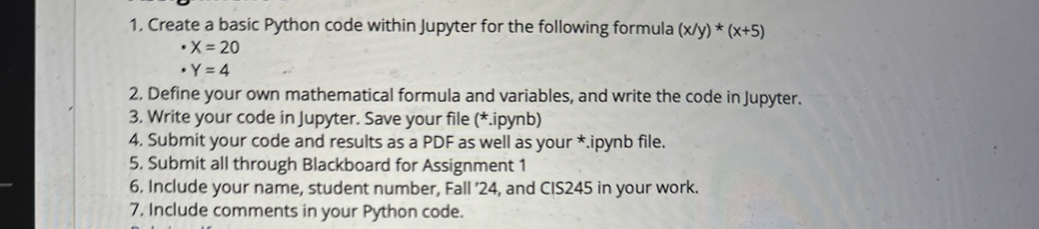 Solved Create a basic Python code within Jupyter for the | Chegg.com