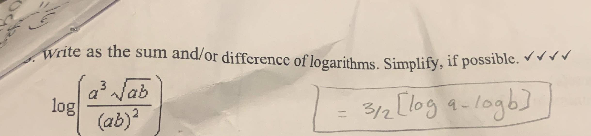 Solved Write as the sum and/or difference of logarithms. | Chegg.com