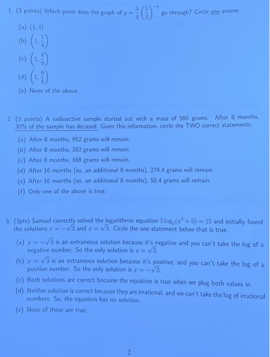 Solved 1. ( 3 points) Which point does the graph of | Chegg.com