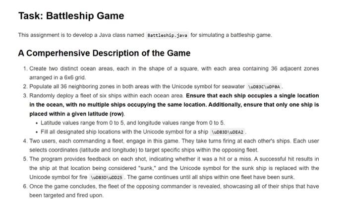 battleship java assignment solutions