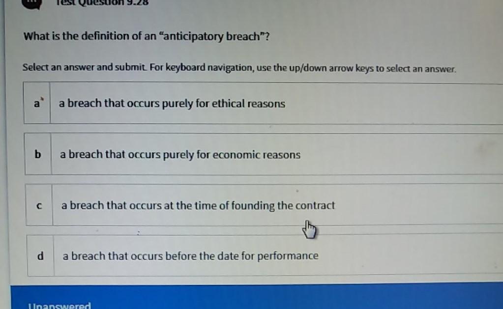 Solved What is the definition of an "anticipatory breach"?