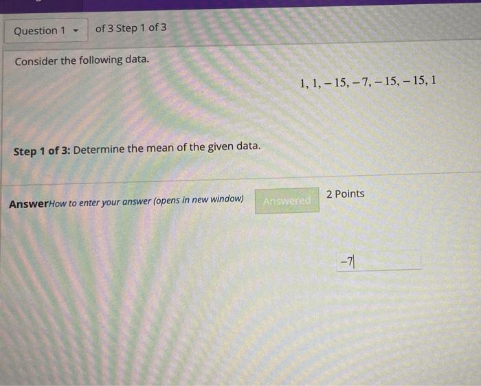 Solved Consider the following data 1.1.-15.-7. - 15. - 15,1 | Chegg.com