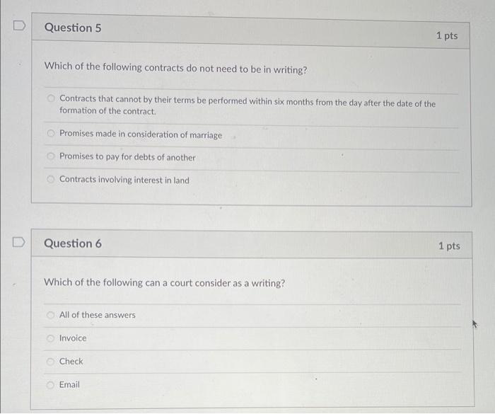 Solved D Question 5 1 pts Which of the following contracts | Chegg.com