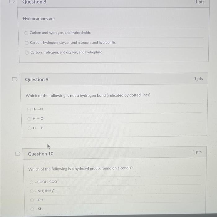 Solved Question 8 1 Pts Hydrocarbons Are Carbon And 