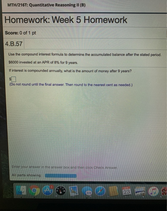 Solved MTH/216T: Quantitative Reasoning II (B) Homework: | Chegg.com