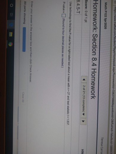 Solved Using Calculator Show Me How To Solve P Value For