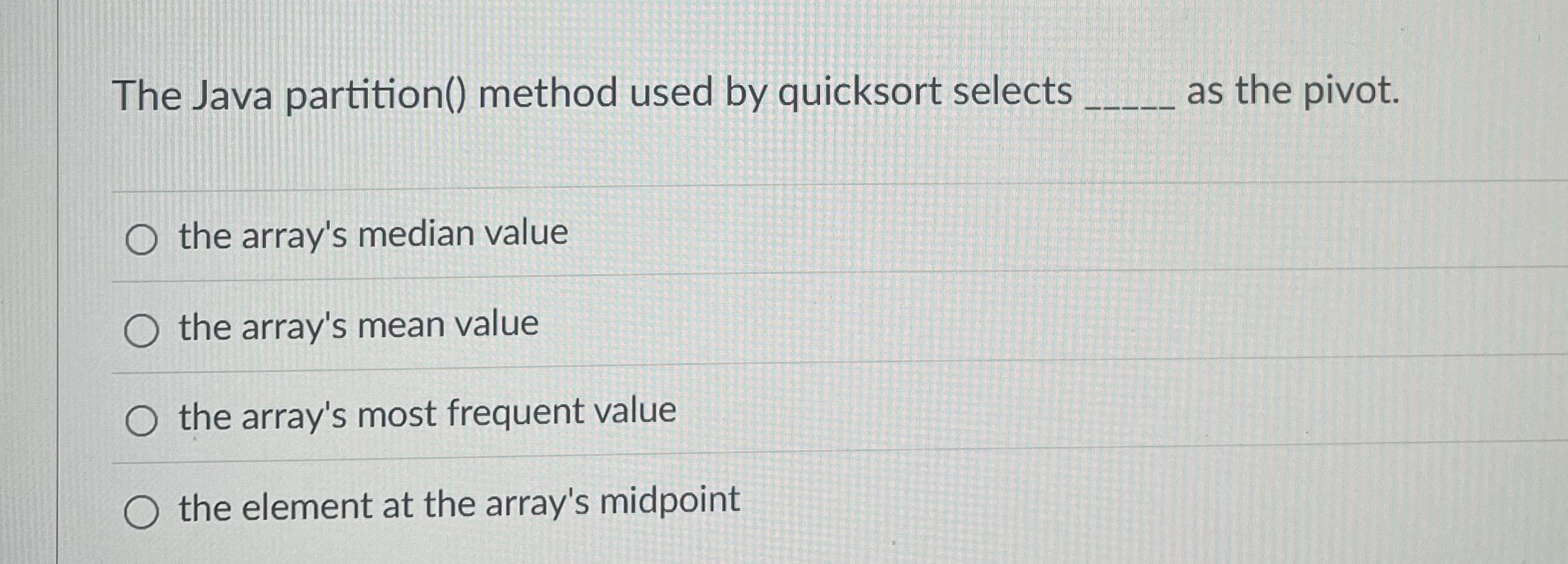 Solved The Java partition() ﻿method used by quicksort
