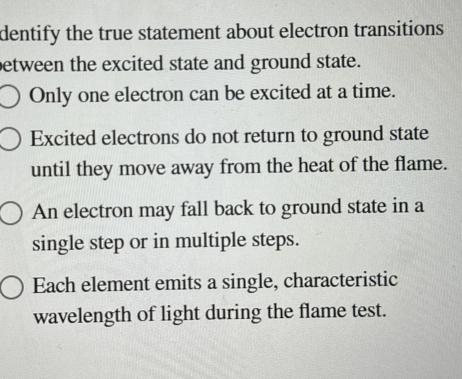 Solved dentify the true statement about electron transitions | Chegg.com