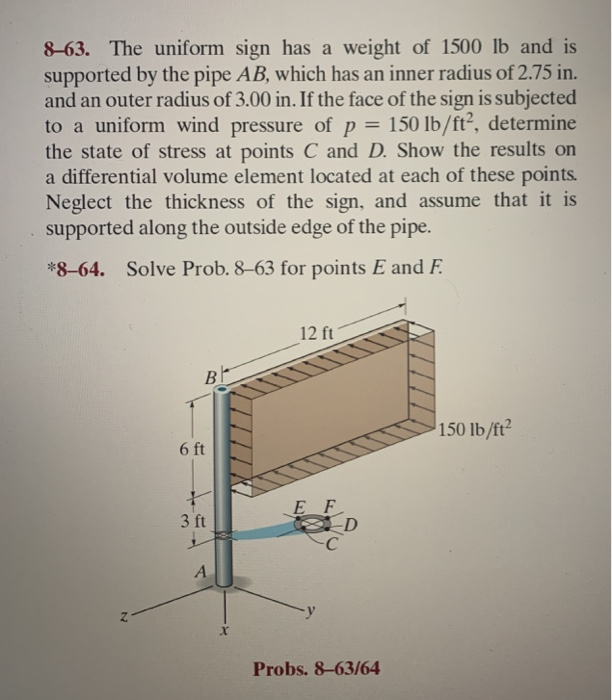 solved-8-63-the-uniform-sign-has-a-weight-of-1500-lb-and-is-chegg