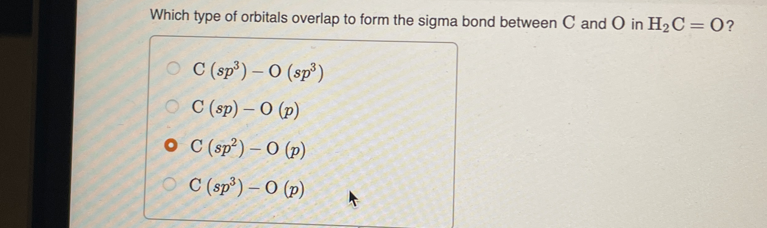 Solved Which type of orbitals overlap to form the sigma bond | Chegg.com