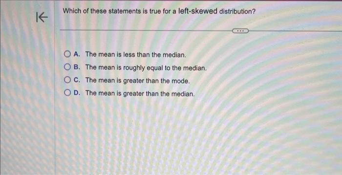 Solved Which of these statements is true for a left-skewed | Chegg.com