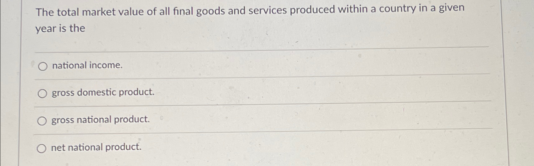 Solved The total market value of all final goods and | Chegg.com
