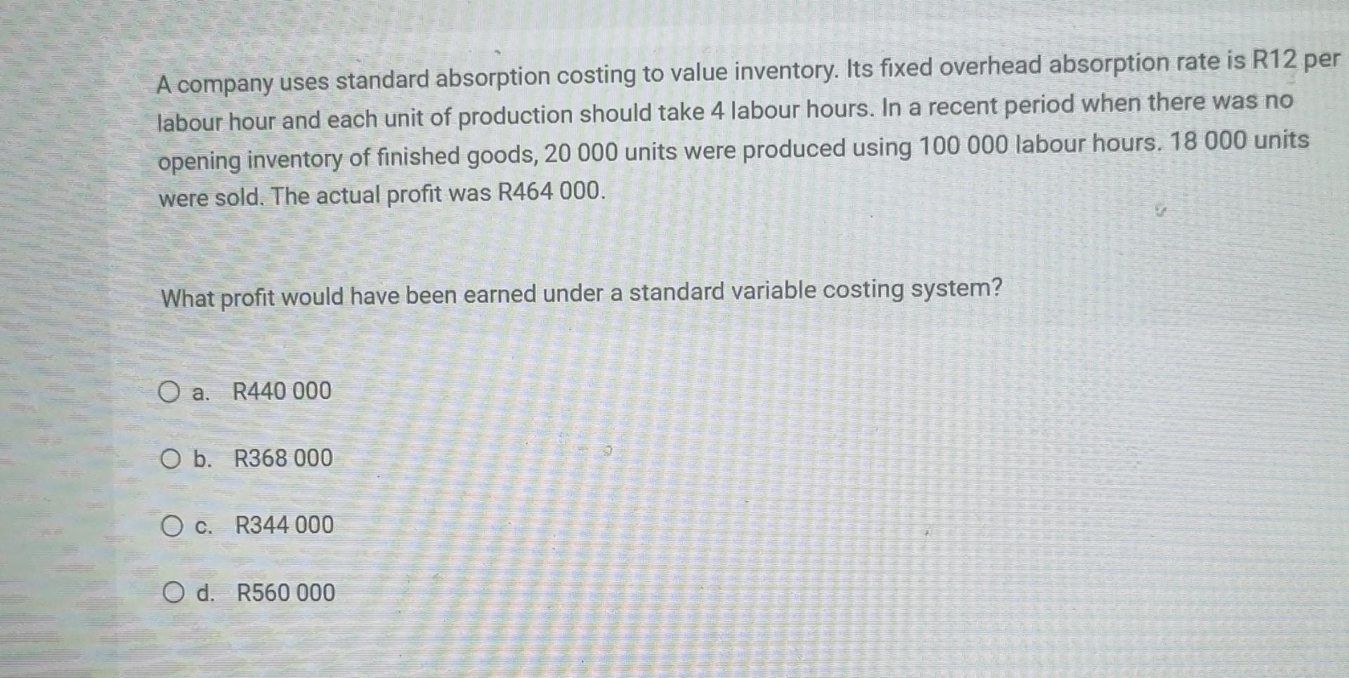 Solved A company uses standard absorption costing to value