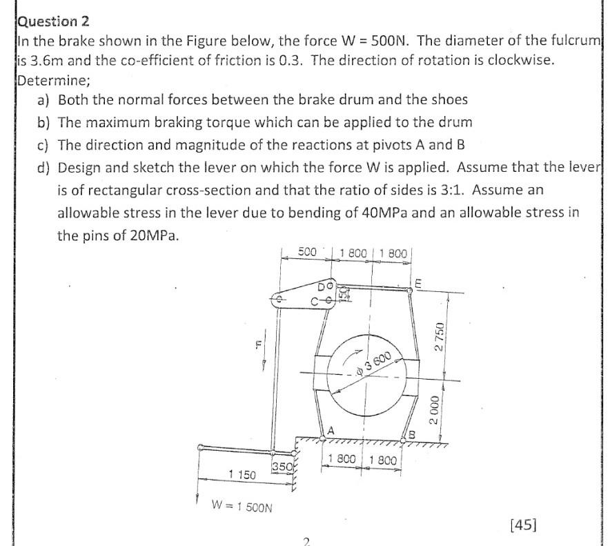 Solved Question 2 In the brake shown in the Figure below, | Chegg.com