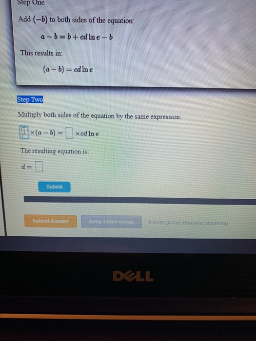 Solved Step One Add b to both sides of the equation Chegg