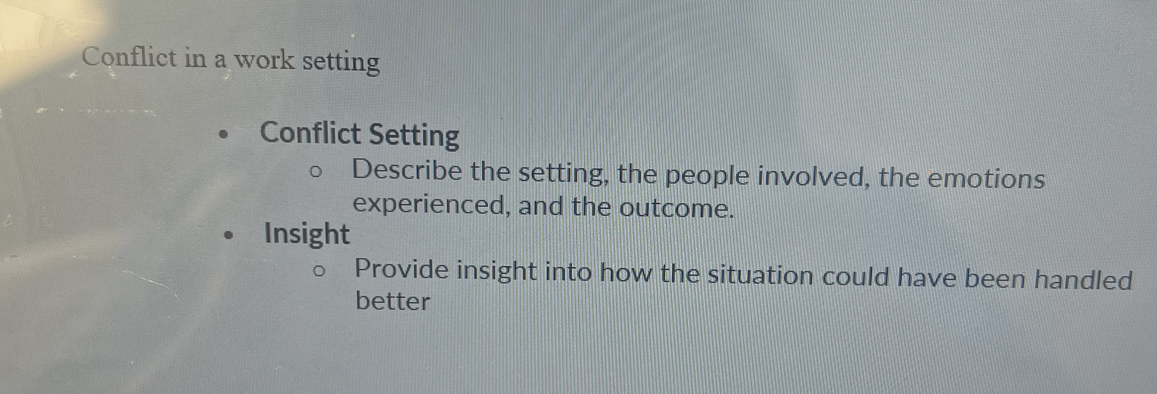 Conflict in a work settingConflict SettingDescribe | Chegg.com