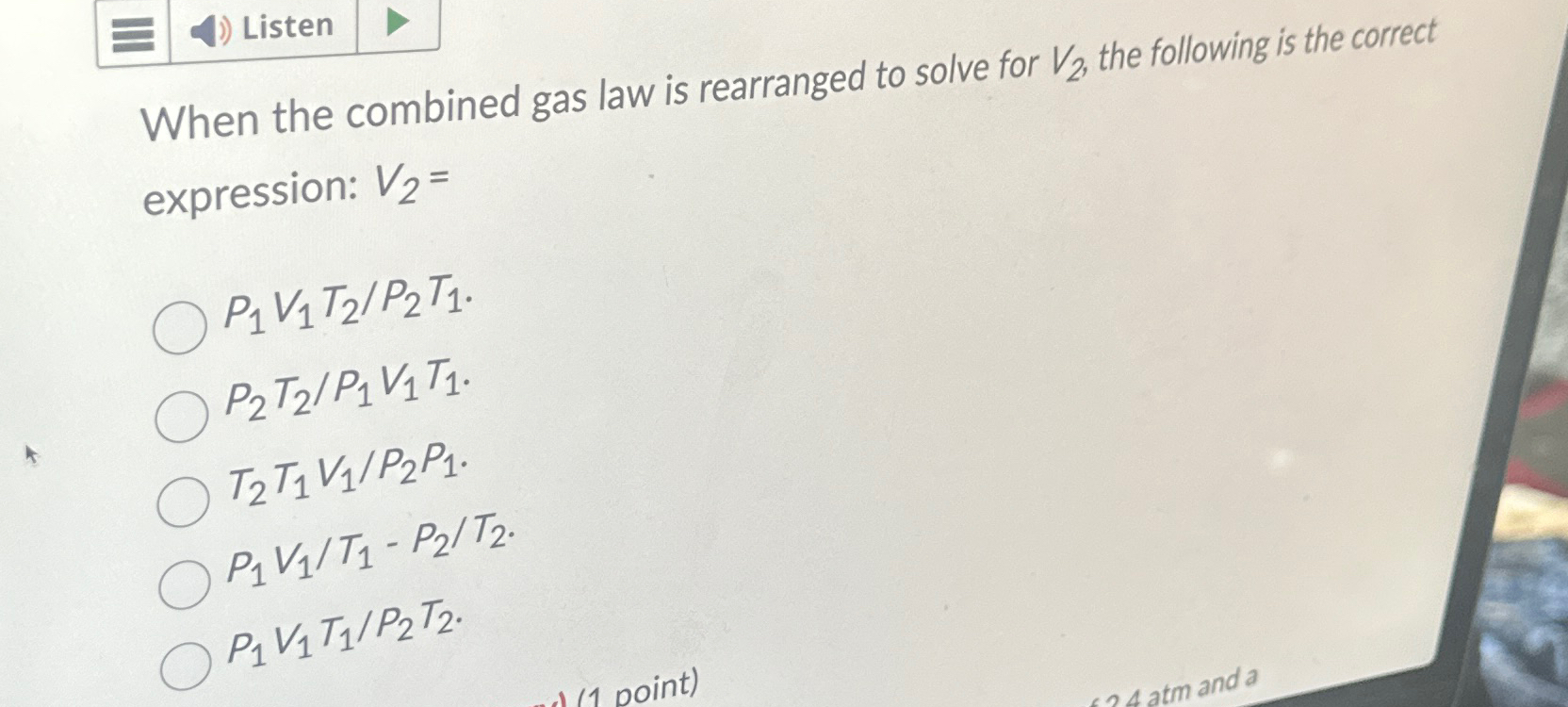 Solved ListenWhen the combined gas law is rearranged to