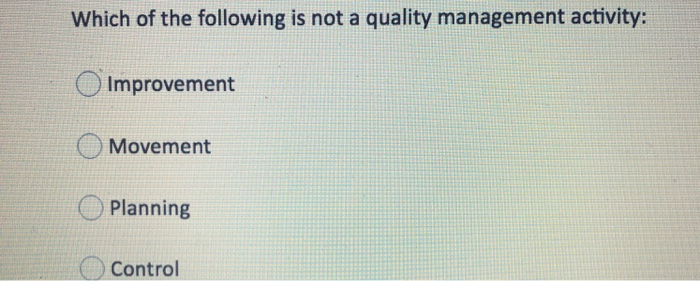 Solved Which of the following is not a quality management | Chegg.com
