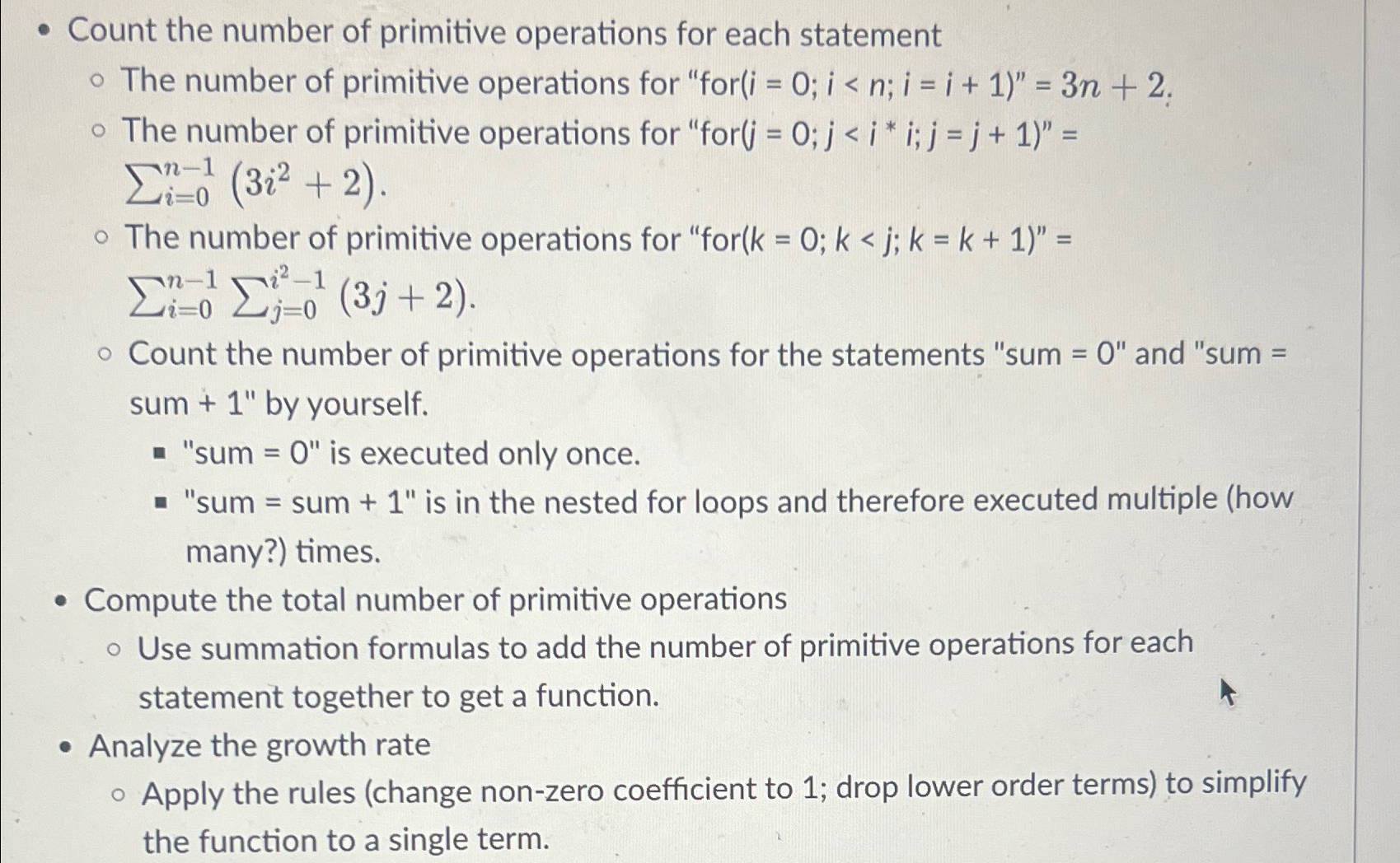 Count the number of primitive operations for each