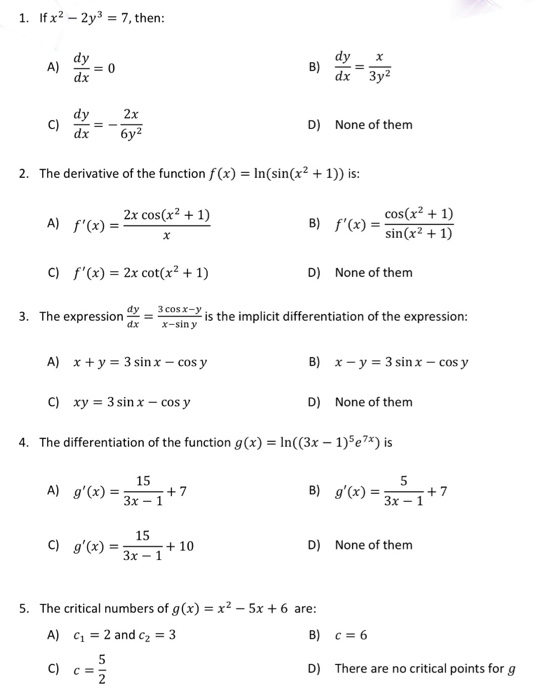 Solved 1 If Y2 X2 9 Then Y 0 0 True False 2 A Chegg Com