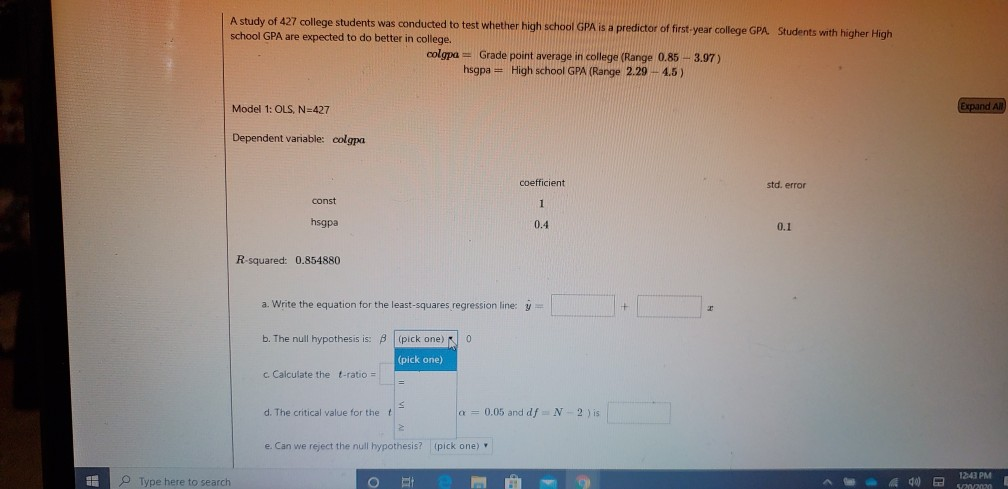 Solved A study of 427 college students was conducted to test | Chegg.com