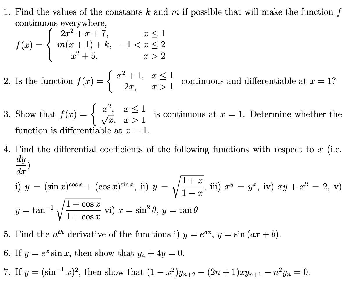 Solved 1.Find the values of the constants k and m if | Chegg.com