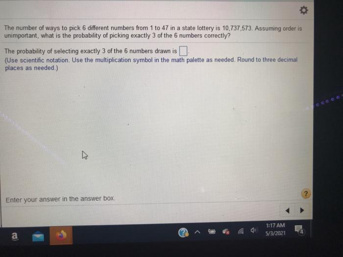 Solved The number of ways to pick 6 different numbers from 1 | Chegg.com