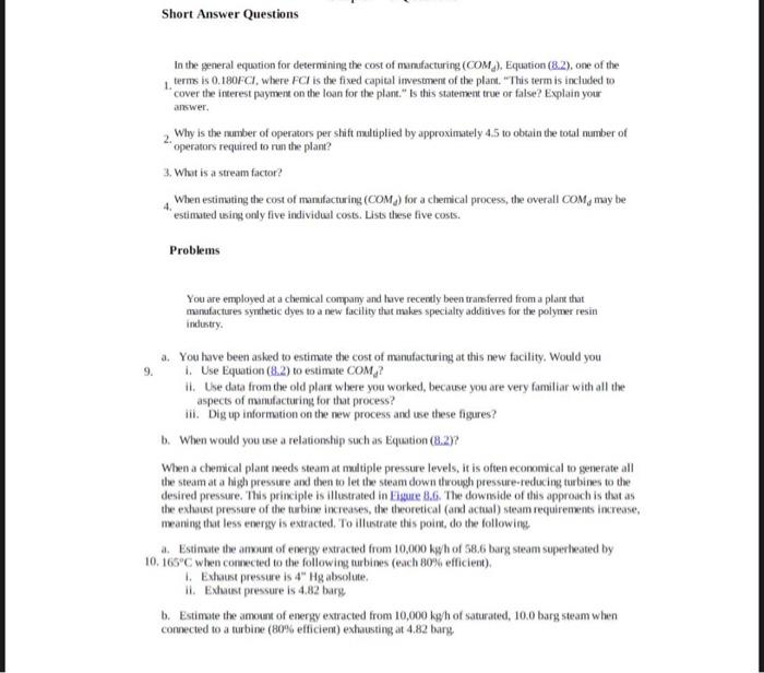 Solved Short Answer Questions in the general equation for | Chegg.com