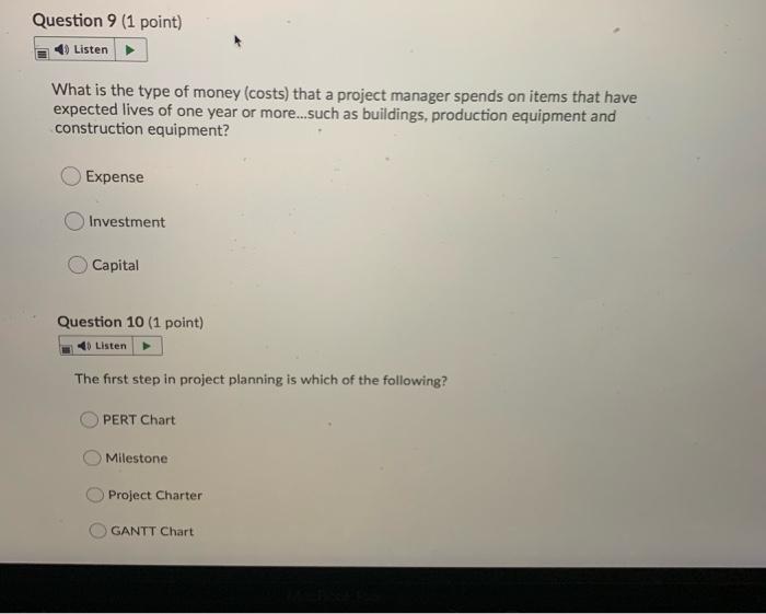Solved Question 5 (1 point) Listen A project management tool | Chegg.com