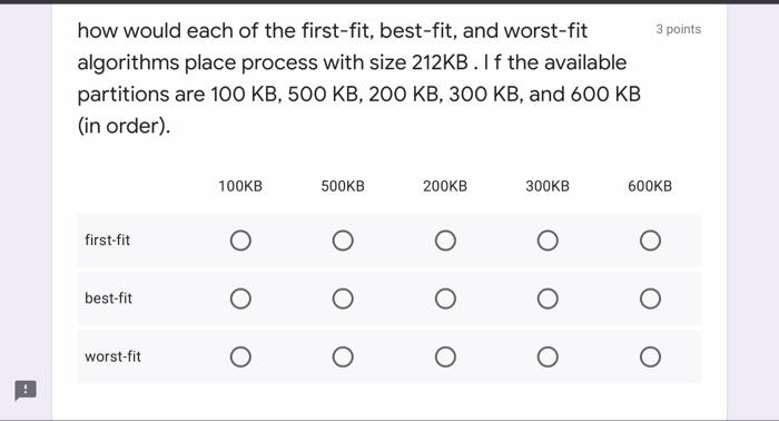 Solved 3 points how would each of the first-fit, best-fit, | Chegg.com