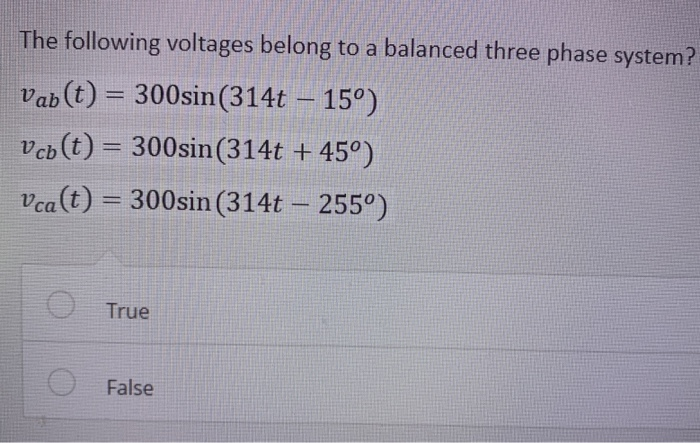 Solved The following voltages belong to a balanced three | Chegg.com