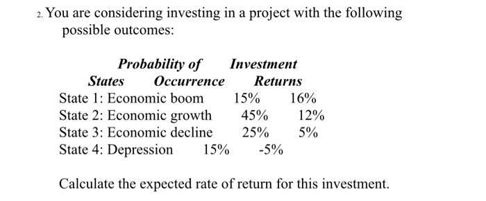 Solved 2. You are considering investing in a project with | Chegg.com