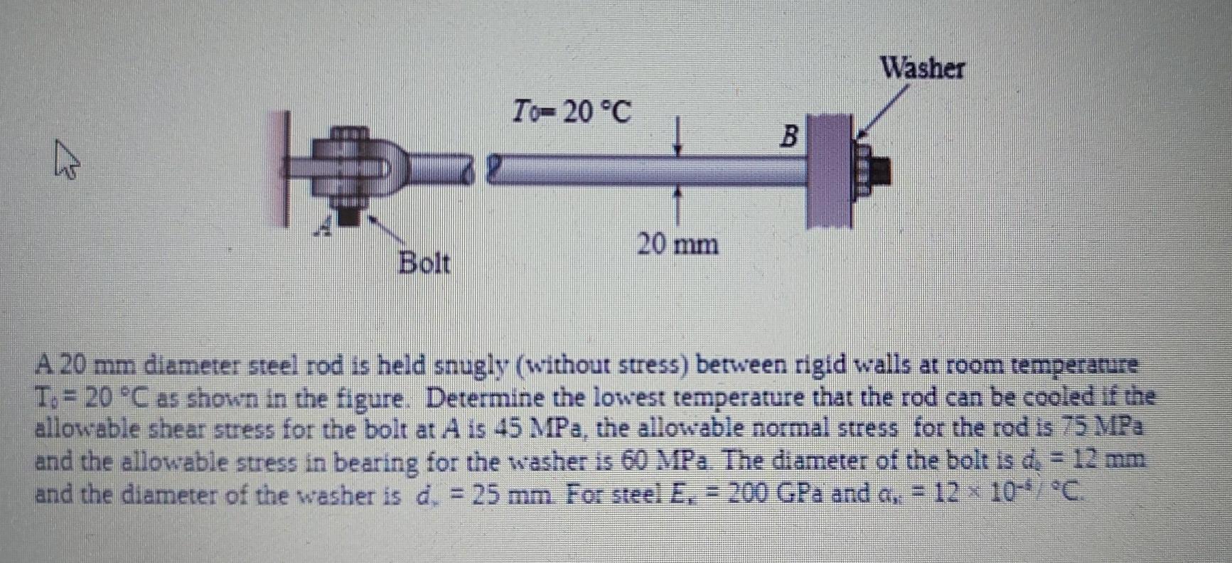Solved Washer To= 20 °C B W 20 mm Bolt A 20 mm diameter | Chegg.com