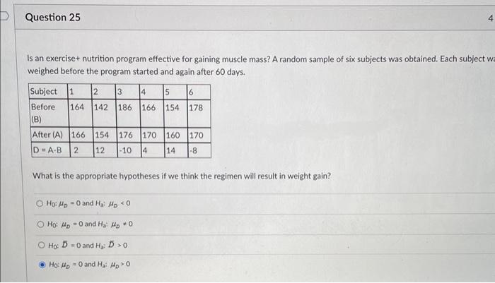 Solved Is an exercise+ nutrition program effective for | Chegg.com