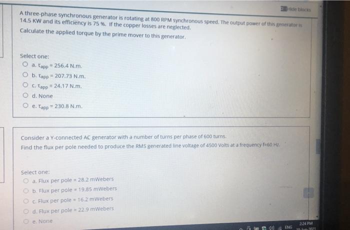 Solved A three-phase synchronous generator is rotating at | Chegg.com