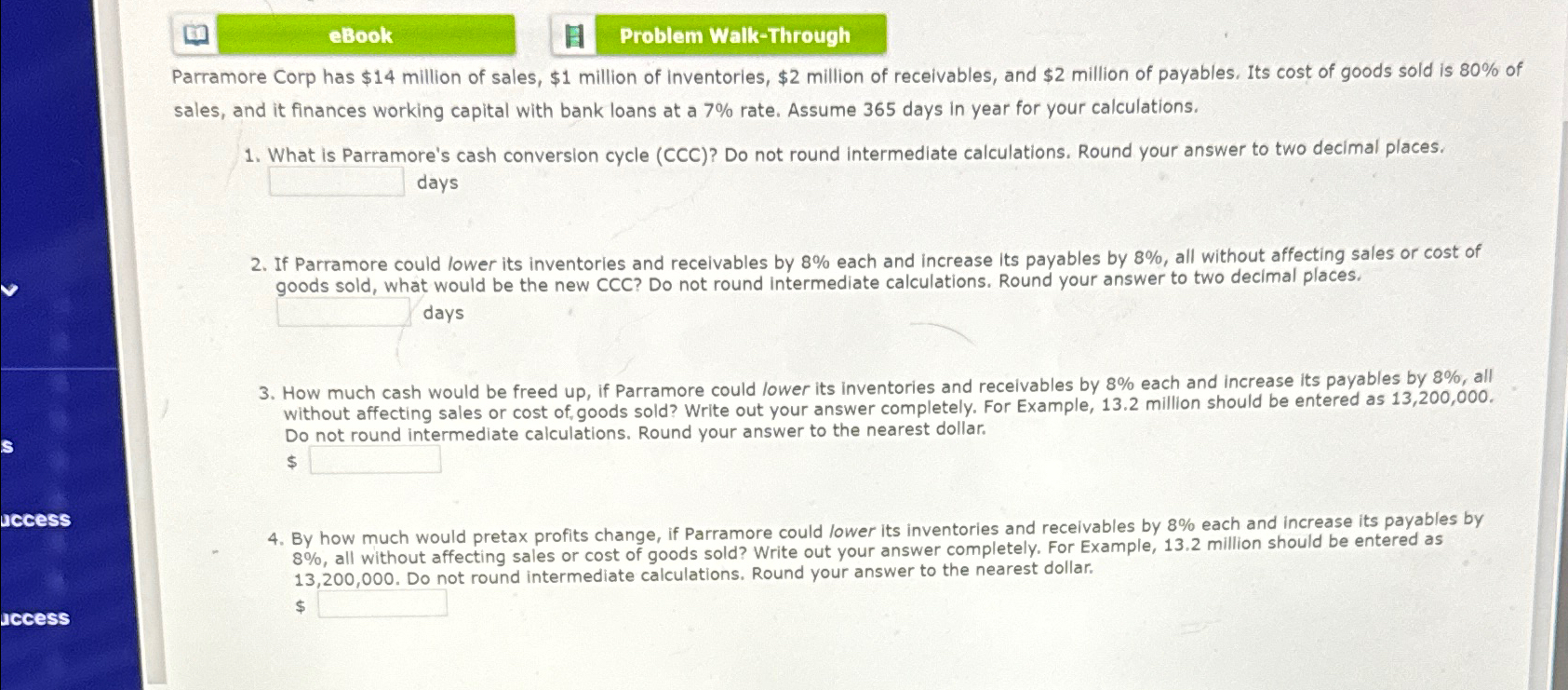 Solved EbookProblem Walk-ThroughParramore Corp Has $14 | Chegg.com