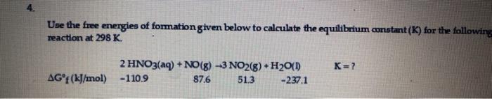 Solved Use the free energies of formation given below to | Chegg.com