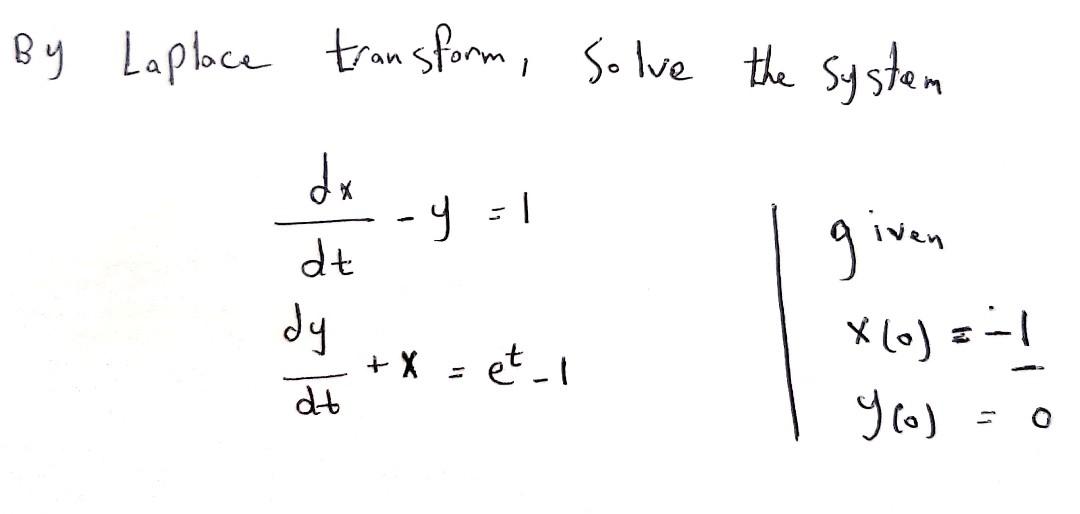 Solved By Laplace transform, Solve the system - 4 - 1 dx dt | Chegg.com