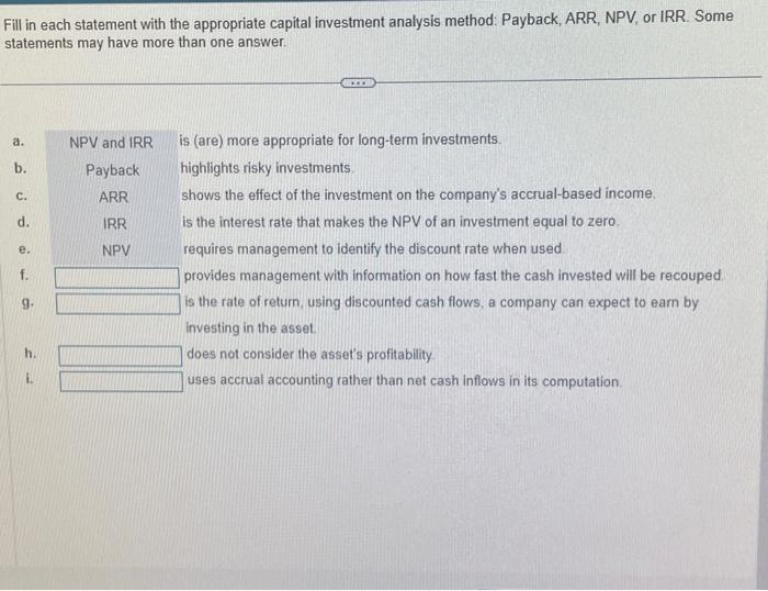 Fill In Each Statement With The Appropriate Capital | Chegg.com