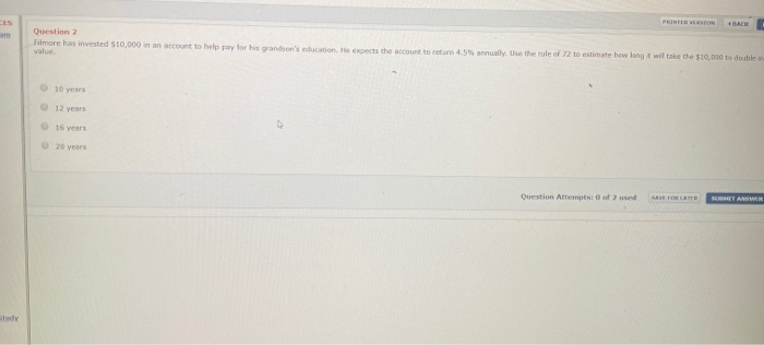 Solved Question 2 Filmore Has Invested $10,000 In An Account | Chegg.com