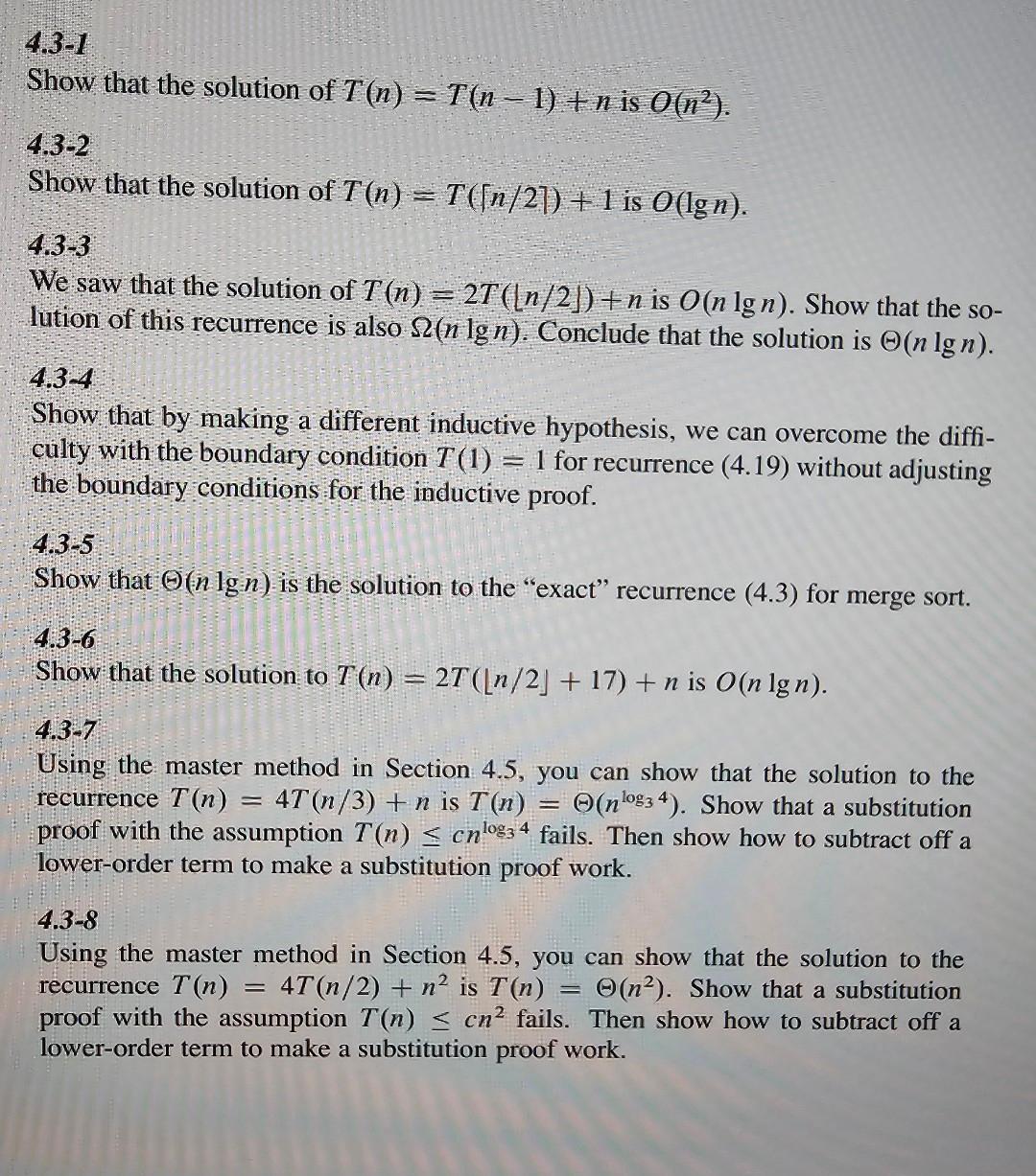 Solved Solving Recurrence With Substitution (Your Text Book) | Chegg.com